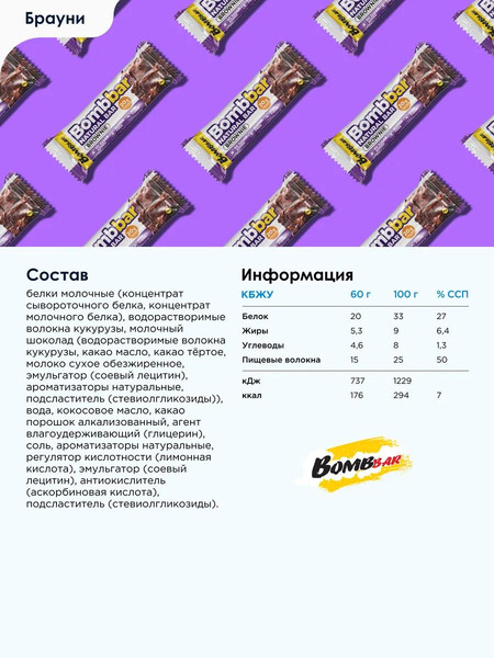 Набор протеиновых батончиков Bombbar Брауни
