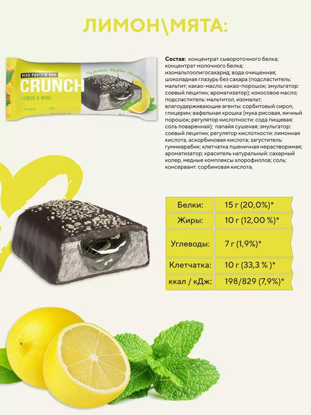 Набор протеиновых батончиков BootyBar Crunch Лимон и Мята