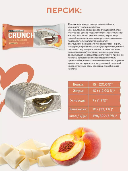 Набор протеиновых батончиков BootyBar Crunch Персик в шоколаде