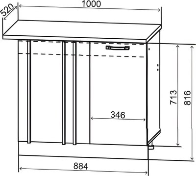 Шкаф-стол кухонный ДСВ Угловой Ройс СУ 1000