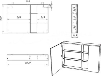 Шкаф с зеркалом для ванной Домино Fortuna 100 / DF3107HZ