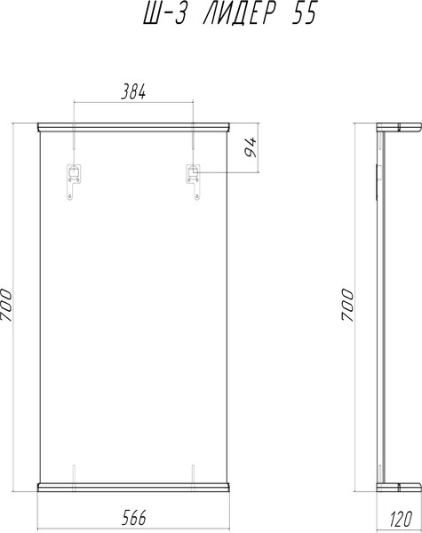 Шкаф с зеркалом для ванной Домино Лидер 55 / DLr0002HZ