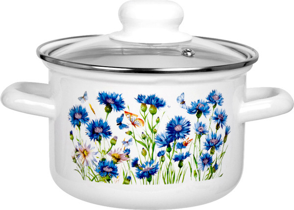 Кастрюля Лысьвенские эмали Васильки С-1608САП2/4ЭК - фото