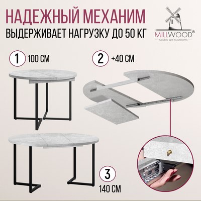 Обеденный стол Millwood Лофт Лондон D1000 (Л) раздвижной / 100-140x100x76