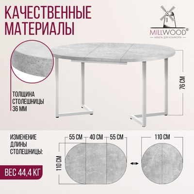 Обеденный стол Millwood Лондон D1100 (Л) раздвижной / 110-150x110x76