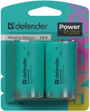 Комплект батареек Defender PowerPulse LR20-2BL D / 56220