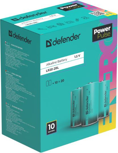Комплект батареек Defender PowerPulse LR20-2BL D / 56220