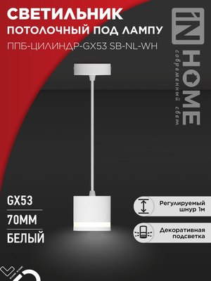 Потолочный светильник INhome ППБ-Цилиндр-GX53 SB-NL-WH / 4690612056647