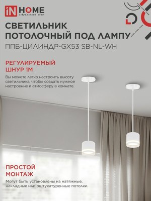 Потолочный светильник INhome ППБ-Цилиндр-GX53 SB-NL-WH / 4690612056647