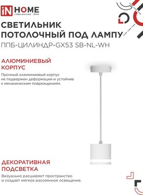Потолочный светильник INhome ППБ-Цилиндр-GX53 SB-NL-WH / 4690612056647
