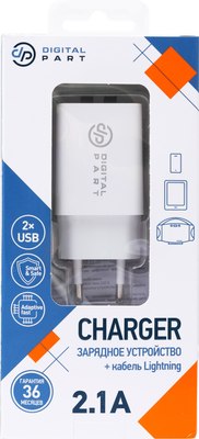 Зарядное устройство сетевое Digitalpart WC-250 2.1A с кабелем Lightning