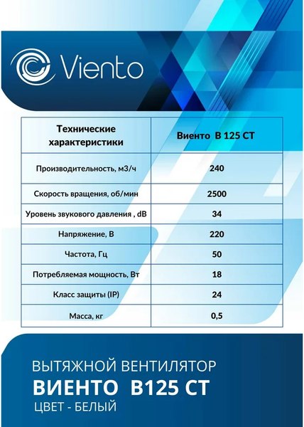 Вентилятор накладной Viento В125СТ