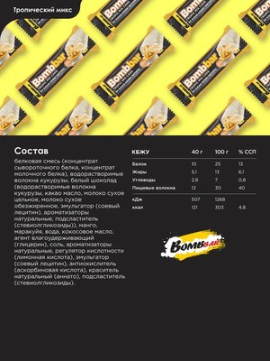 Набор протеиновых батончиков Bombbar Торт тропический микс