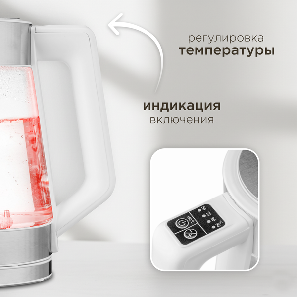 Электрочайник Brevio Glass Kettle BV8060 (белый)