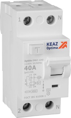 Устройство защитного отключения КЭАЗ 2п 40А 30мА A 4.5кА OptiDin DM63-2240 УХЛ4 / 343913 - фото