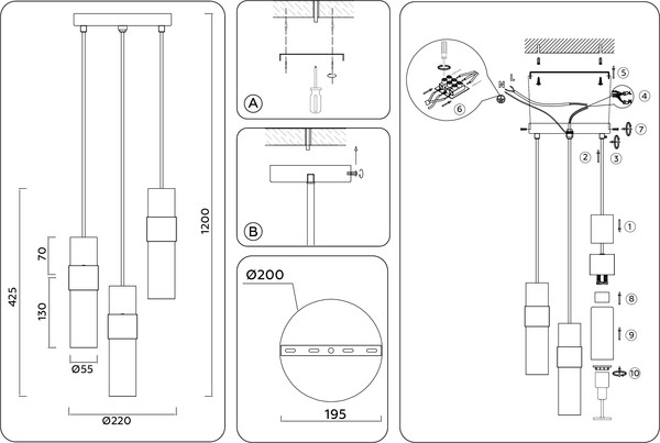 Люстра Ambrella LH55102/3 BK/FR/TI