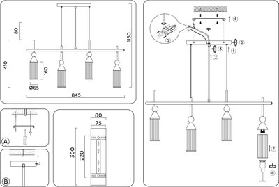 Люстра Ambrella LH55254/4 BK/BS/CL (черный/латунь/прозрачный)