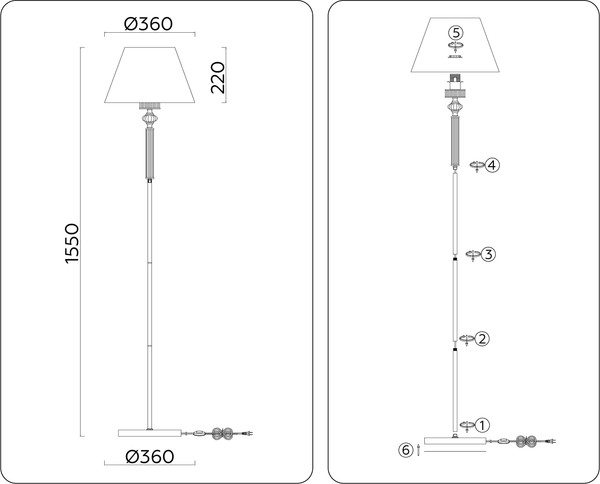 Торшер Ambrella LH71028 BS/WH