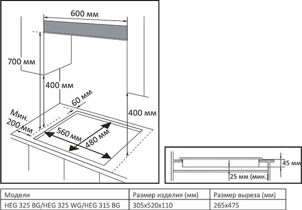 Газовая варочная панель Evelux HEG 325 BG