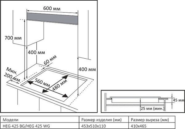 Газовая варочная панель Evelux HEG 425 BG