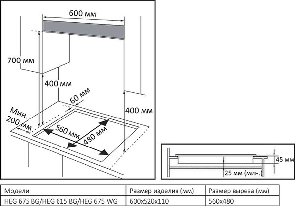 Газовая варочная панель Evelux HEG 615 BG