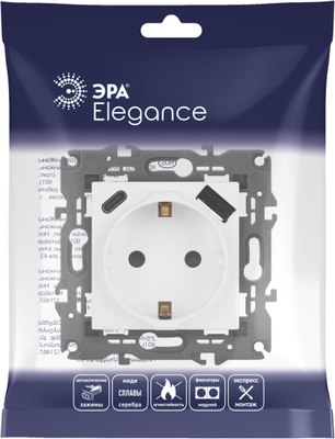 Розетка ЭРА Elegance 14-4108-01М 2P+E 16A-250В / Б0067710