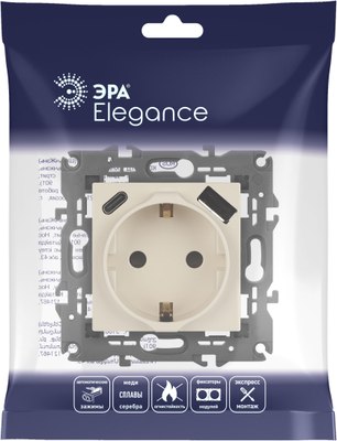 Розетка ЭРА Elegance 14-4108-02 2P+E 16A-250В / Б0067725