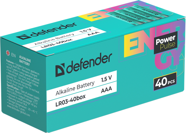 Комплект батареек Defender PowerPulse LR03-40box AAA / 56005 - фото