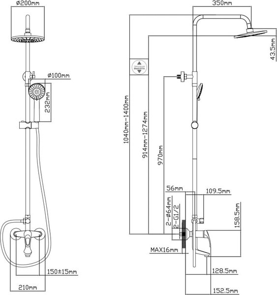 Душевая система со смесителем AV Engineering AVURS16-A120-335