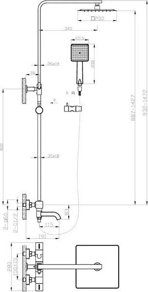 Душевая система со смесителем AV Engineering AVTHS2-P42-513A