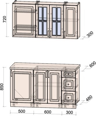 Кухонный гарнитур Интерлиния Мила Шато 1.4А 