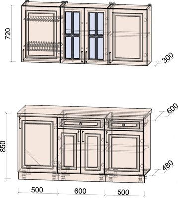 Кухонный гарнитур Интерлиния Мила Шато 1.6А