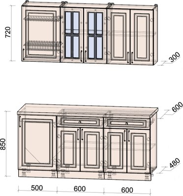 Кухонный гарнитур Интерлиния Мила Шато 1.7А