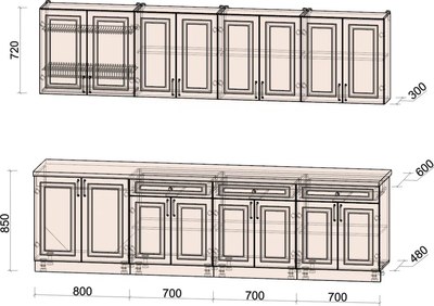 Кухонный гарнитур Интерлиния Мила Шато 2.8А