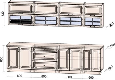 Кухонный гарнитур Интерлиния Мила Шато 3.0А