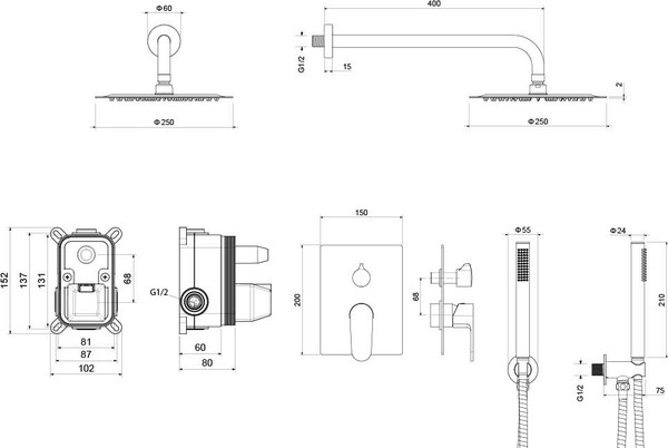 Душевая система со смесителем Aquatek Оберон AQ1272BG