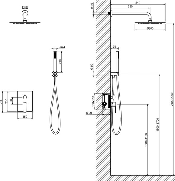 Душевая система со смесителем Aquatek Оберон AQ1272BG