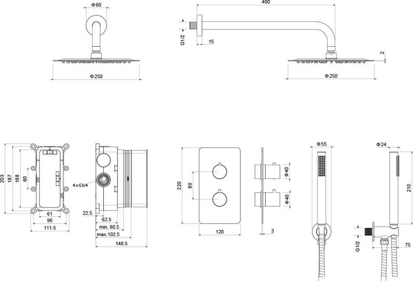 Душевая система со смесителем Aquatek Европа AQ1376BGM