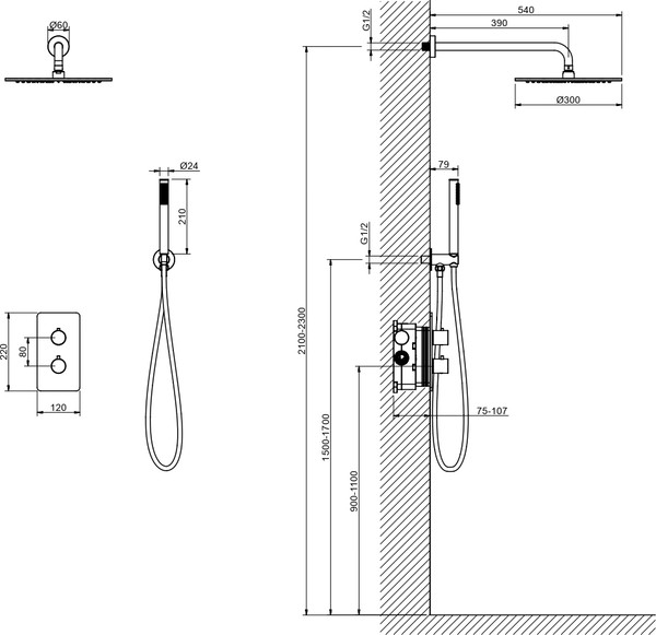 Душевая система со смесителем Aquatek Европа AQ1376BGM