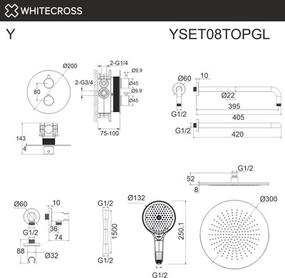 Душевая система со смесителем Whitecross Y YSET08TOPGL