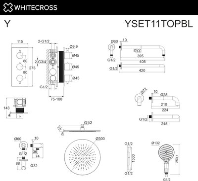 Душевая система со смесителем Whitecross Y YSET11TOPBL