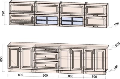 Кухонный гарнитур Интерлиния Мила Шато 3.1А