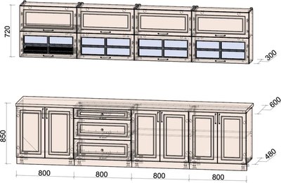Кухонный гарнитур Интерлиния Мила Шато 3.2А