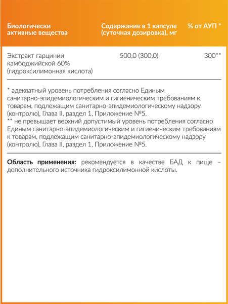 Пищевая добавка CYBERMASS Гарциния камбоджийская по 700мг