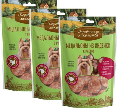 Набор лакомств для собак Деревенские лакомства Медальоны из индейки с рисом - фото