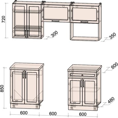 Кухонный гарнитур Интерлиния Мила Шато 1.8В