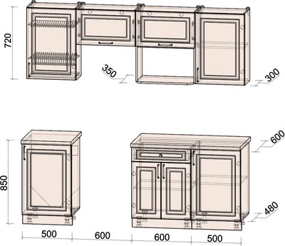 Кухонный гарнитур Интерлиния Мила Шато 2.2В