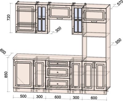 Кухонный гарнитур Интерлиния Мила Шато 2.3В