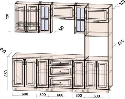 Кухонный гарнитур Интерлиния Мила Шато 2.4В