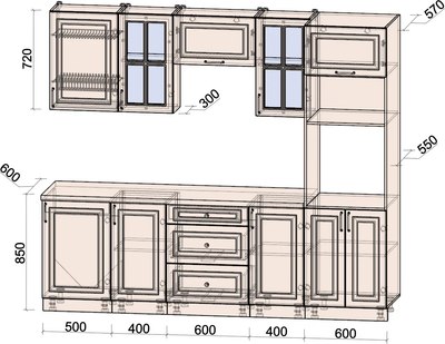 Кухонный гарнитур Интерлиния Мила Шато 2.5В